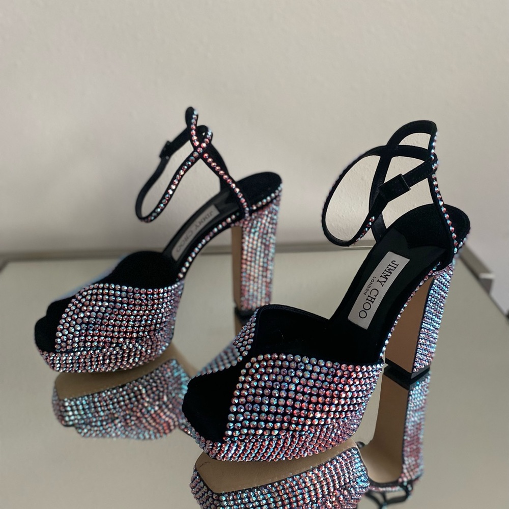 New Jimmy Choo Sacaria 120 Embellished Platform High Sandals $2,150 37.5 - Picture 8 of 13